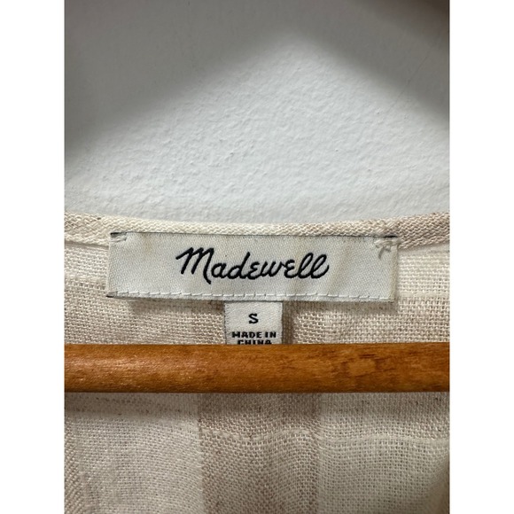 Madewell Button-Front Tiered Maxi Dress Neutral Gingham Linen Blend Oversized S - Picture 6 of 7